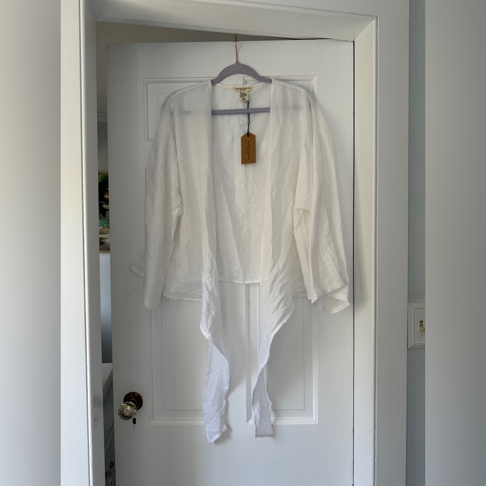 NWT Christian Siriano Tie Front White Linen Cover Up Shawl Shirt, One Size - Picture 3 of 7